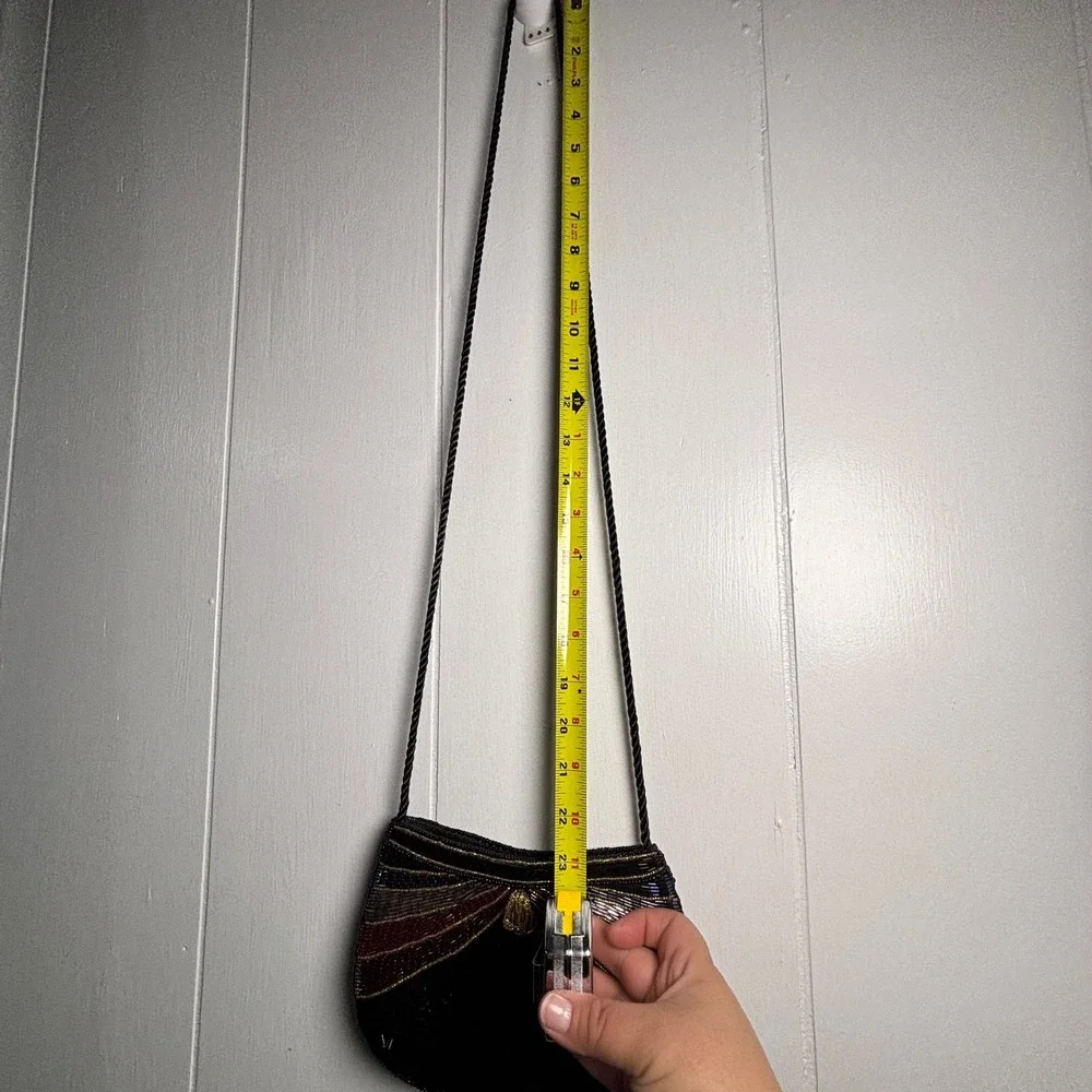 Vintage Lillian Vernon Beaded Evening Bag Black Art Deco Formal Clutch Art Retro